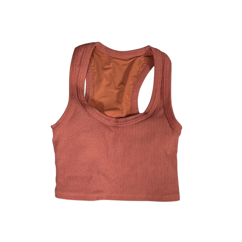 The Upside Womens Ribbed Long Line Sports Bra Coral Pink Racerback Size S